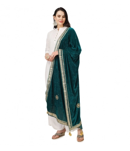 Women's Velvet Gotta Patti Dupatta (Dark Green, Length: 2.25 to 2.50 Mtr)