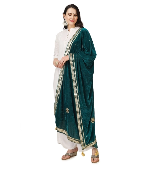 Women's Velvet Gotta Patti Dupatta (Dark Green, Length: 2.25 to 2.50 Mtr)