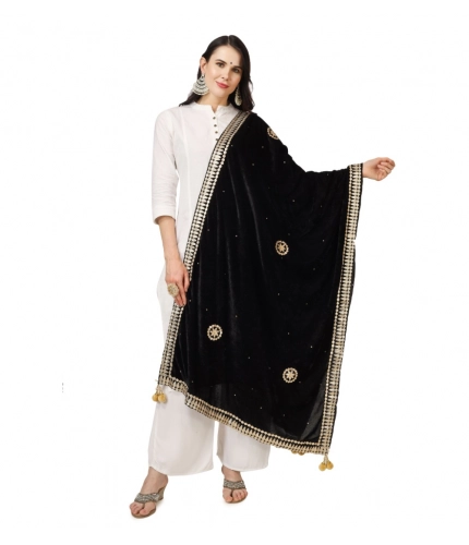 Women's Velvet Gotta Patti Dupatta (Black, Length: 2.25 to 2.50 Mtr)