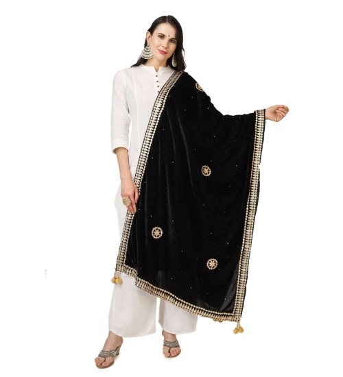 Women's Velvet Gotta Patti Dupatta (Black, Length: 2.25 to 2.50 Mtr)