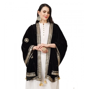 Generic Women's Velvet Gotta Patti Dupatta (Black, Length: 2.25 to 2.50 Mtr)