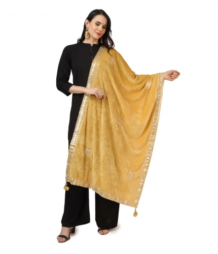 Women's Velvet Gotta Patti Dupatta (Yellow, Length: 2.25 to 2.50 Mtr)