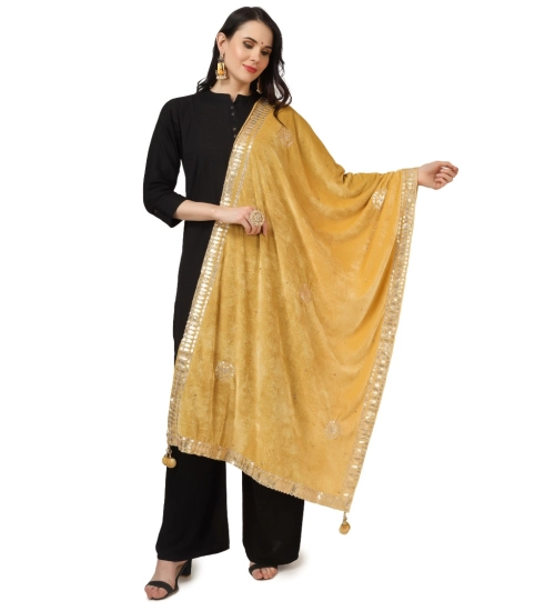 Women's Velvet Gotta Patti Dupatta (Yellow, Length: 2.25 to 2.50 Mtr)
