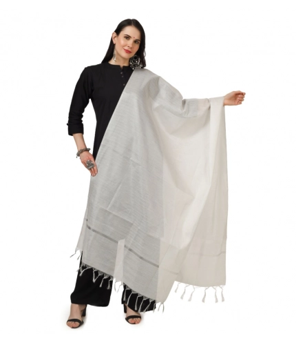 Women's Chanderi Solid Dupatta (White, Length: 2.25 to 2.50 Mtr)