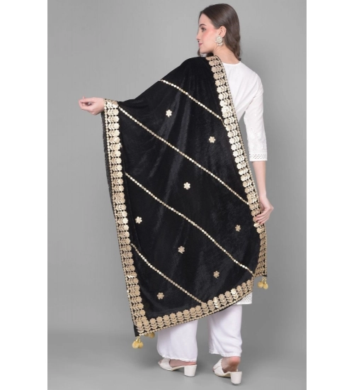 Women's Velvet Gotta Patti Dupatta (Black, Length: 2.25 to 2.50 Mtr)