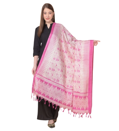 Women's Art Silk Printed Dupatta (Pink, Length: 2.25 to 2.50 Mtr)