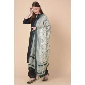 Generic Women's Art Silk Printed Dupatta (Grey, Length: 2.25 to 2.50 Mtr)