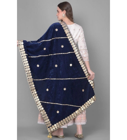 Women's Velvet Gotta Patti Dupatta (Navy, Length: 2.25 to 2.50 Mtr)