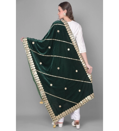 Women's Velvet Gotta Patti Dupatta (Green, Length: 2.25 to 2.50 Mtr)