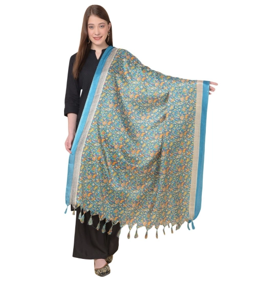 Women's Art Silk Printed Dupatta (Turquoise, Length: 2.25 to 2.50 Mtr)