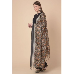 Generic Women's Art Silk Printed Dupatta (Black, Length: 2.25 to 2.50 Mtr)