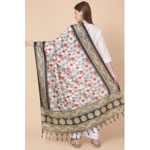 Generic Women's Art Silk Printed Dupatta (Black, Length: 2.25 to 2.50 Mtr)