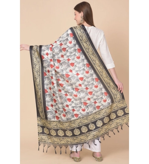 Women's Art Silk Printed Dupatta (Black, Length: 2.25 to 2.50 Mtr)