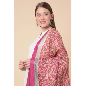 Generic Women's Art Silk Printed Dupatta (Pink, Length: 2.25 to 2.50 Mtr)
