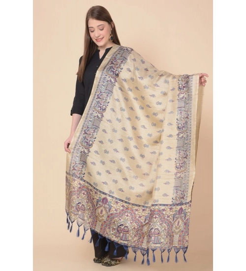 Women's Art Silk Printed Dupatta (Gold, Length: 2.25 to 2.50 Mtr)