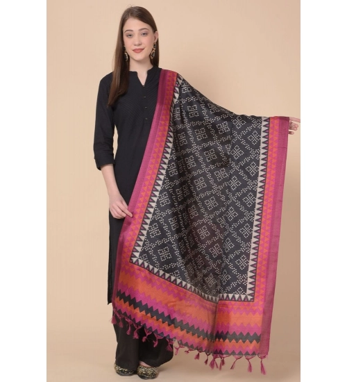Women's Art Silk Printed Dupatta (Black, Length: 2.25 to 2.50 Mtr)