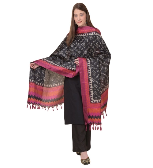 Women's Art Silk Printed Dupatta (Black, Length: 2.25 to 2.50 Mtr)