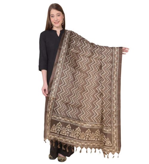 Women's Art Silk Printed Dupatta (Brown, Length: 2.25 to 2.50 Mtr)