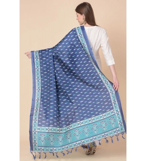 Women's Art Silk Printed Dupatta (Blue, Length: 2.25 to 2.50 Mtr)