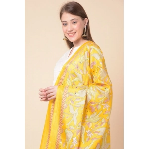 Generic Women's Art Silk Printed Dupatta (Yellow, Length: 2.25 to 2.50 Mtr)