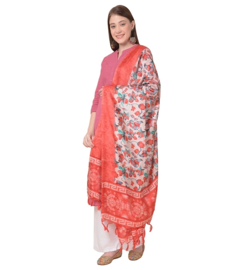 Women's Art Silk Printed Dupatta (Red, Length: 2.25 to 2.50 Mtr)