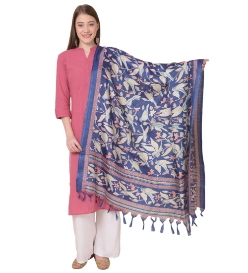 Women's Art Silk Printed Dupatta (Blue, Length: 2.25 to 2.50 Mtr)