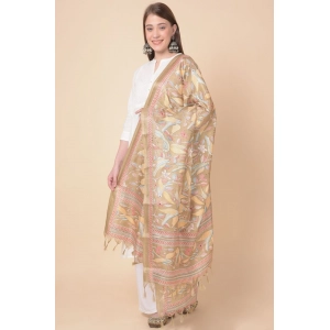 Generic Women's Art Silk Printed Dupatta (Light Brown, Length: 2.25 to 2.50 Mtr)