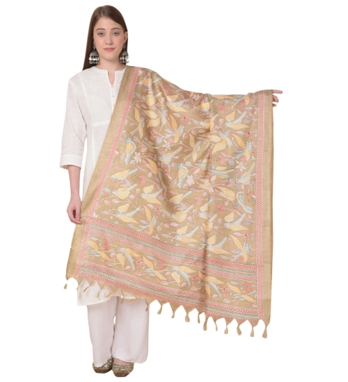 Women's Art Silk Printed Dupatta (Light Brown, Length: 2.25 to 2.50 Mtr)