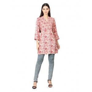 Generic Women's Casual 3/4 Sleeve Viscose Rayon Printed Kurti (Pink)