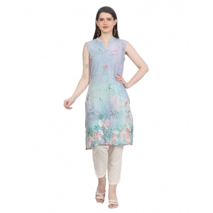 Generic Women's Casual Sleeveless Cotton Blend Printed Kurti (Green)