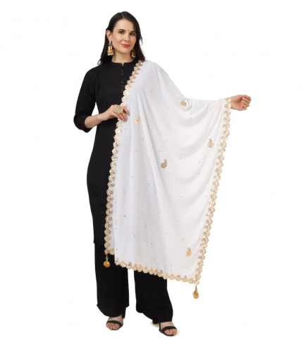 Women's Velvet Gotta Patti Dupatta (White, Length: 2.25 to 2.50 Mtr)