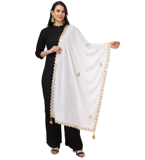 Women's Velvet Gotta Patti Dupatta (White, Length: 2.25 to 2.50 Mtr)