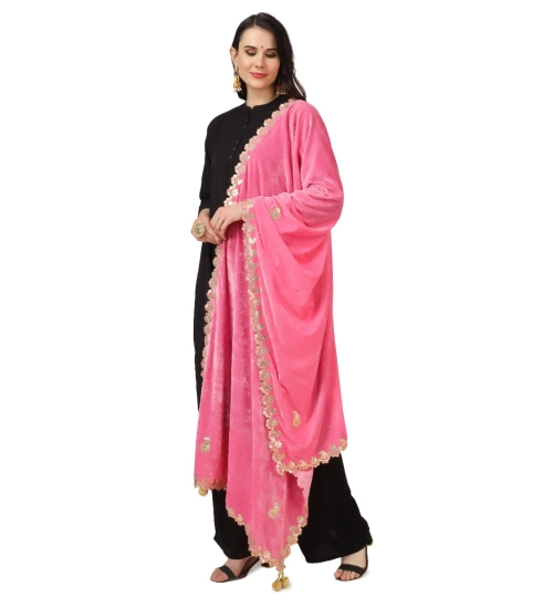 Women's Velvet Gotta Patti Dupatta (Pink, Length: 2.25 to 2.50 Mtr)