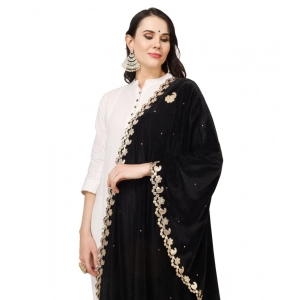 Generic Women's Velvet Gotta Patti Dupatta (Black, Length: 2.25 to 2.50 Mtr)