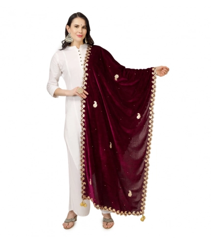 Women's Velvet Gotta Patti Dupatta (Purple, Length: 2.25 to 2.50 Mtr)