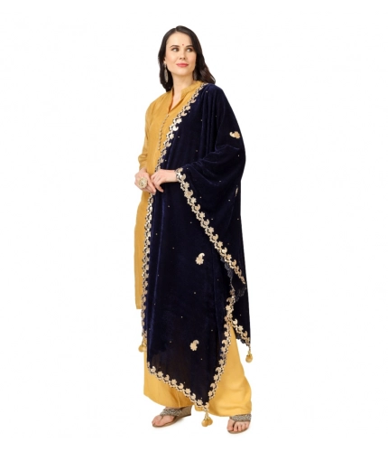 Women's Velvet Gotta Patti Dupatta (Blue, Length: 2.25 to 2.50 Mtr)