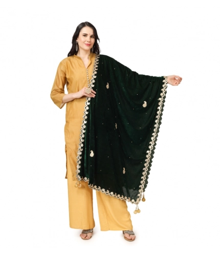 Women's Velvet Gotta Patti Dupatta (Green, Length: 2.25 to 2.50 Mtr)