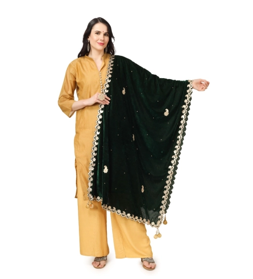 Women's Velvet Gotta Patti Dupatta (Green, Length: 2.25 to 2.50 Mtr)
