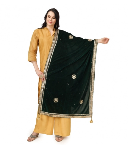 Women's Velvet Gotta Patti Dupatta (Green, Length: 2.25 to 2.50 Mtr)
