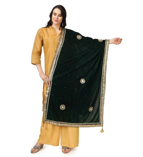 Women's Velvet Gotta Patti Dupatta (Green, Length: 2.25 to 2.50 Mtr)