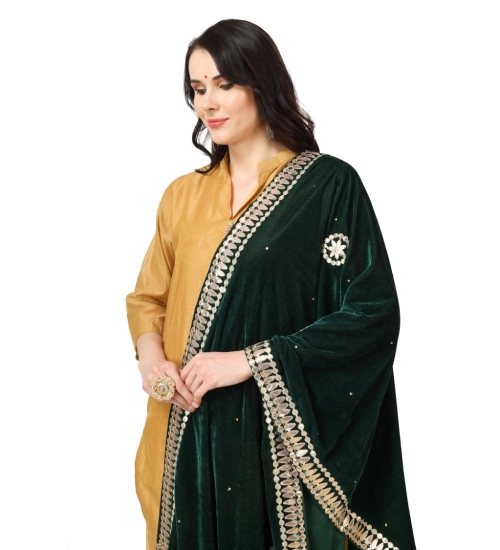 Women's Velvet Gotta Patti Dupatta (Green, Length: 2.25 to 2.50 Mtr)