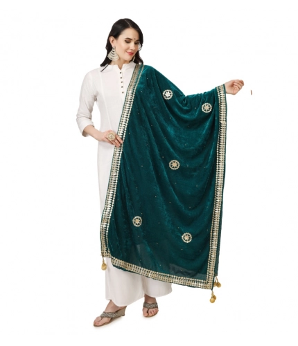 Women's Velvet Gotta Patti Dupatta (Dark Green, Length: 2.25 to 2.50 Mtr)