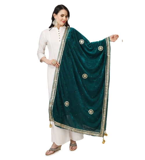 Women's Velvet Gotta Patti Dupatta (Dark Green, Length: 2.25 to 2.50 Mtr)
