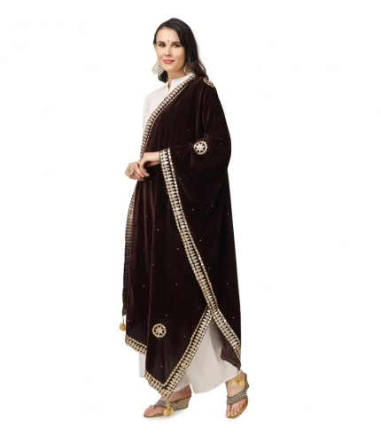 Women's Velvet Gotta Patti Dupatta (Brown, Length: 2.25 to 2.50 Mtr)