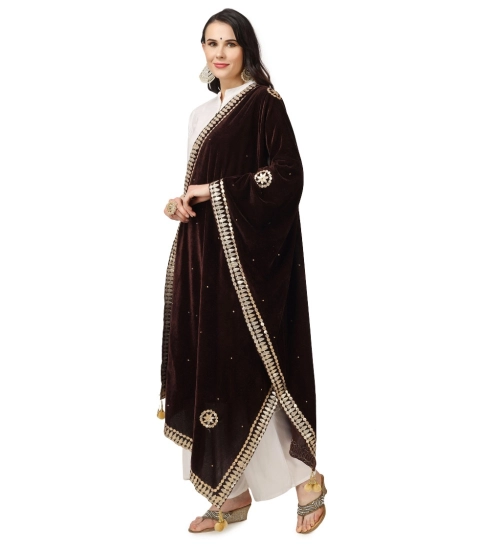 Women's Velvet Gotta Patti Dupatta (Brown, Length: 2.25 to 2.50 Mtr)