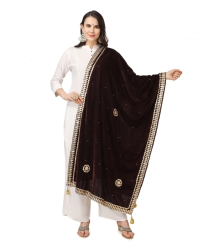 Women's Velvet Gotta Patti Dupatta (Brown, Length: 2.25 to 2.50 Mtr)