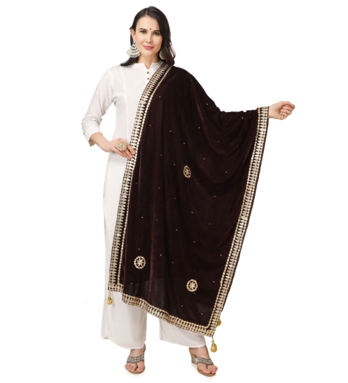 Women's Velvet Gotta Patti Dupatta (Brown, Length: 2.25 to 2.50 Mtr)