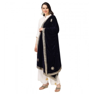 Generic Women's Velvet Gotta Patti Dupatta (Blue, Length: 2.25 to 2.50 Mtr)