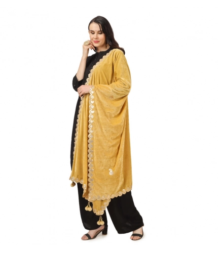 Women's Velvet Gotta Patti Dupatta (Yellow, Length: 2.25 to 2.50 Mtr)