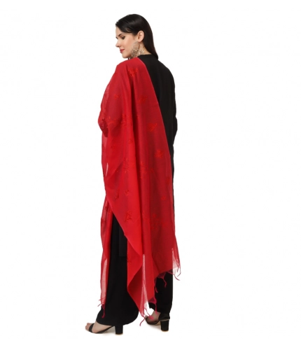 Women's Cotton Embroidered Dupatta (Red, Length: 2.25 to 2.50 Mtr)